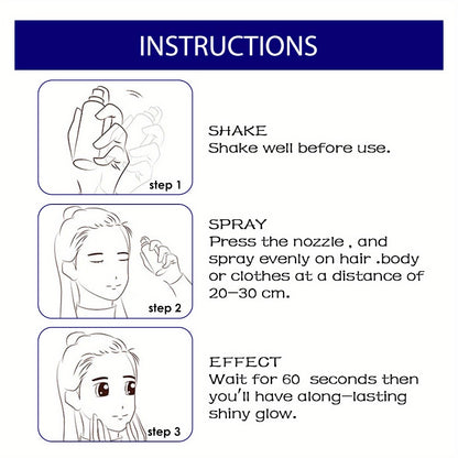 Glitter Body Spray for Hair Skin & Clothing - Shimmer Highlighter Spray Waterproof Long Lasting for Party Halloween Christmas Nightclub Festival 60ml
