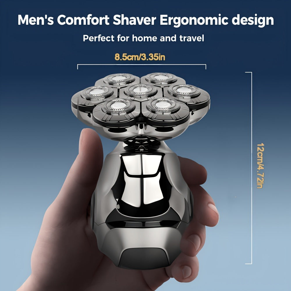 6/7-blade Men'S Shaver. Blade Head Sold Separately. Wet/dry Rotary Shaver With LED Digital Display. IPX5 Rating. Multi-function Electric Head Shaving Kit. Beard And Nose Hair Trimmer, Ideal Holiday Gift.