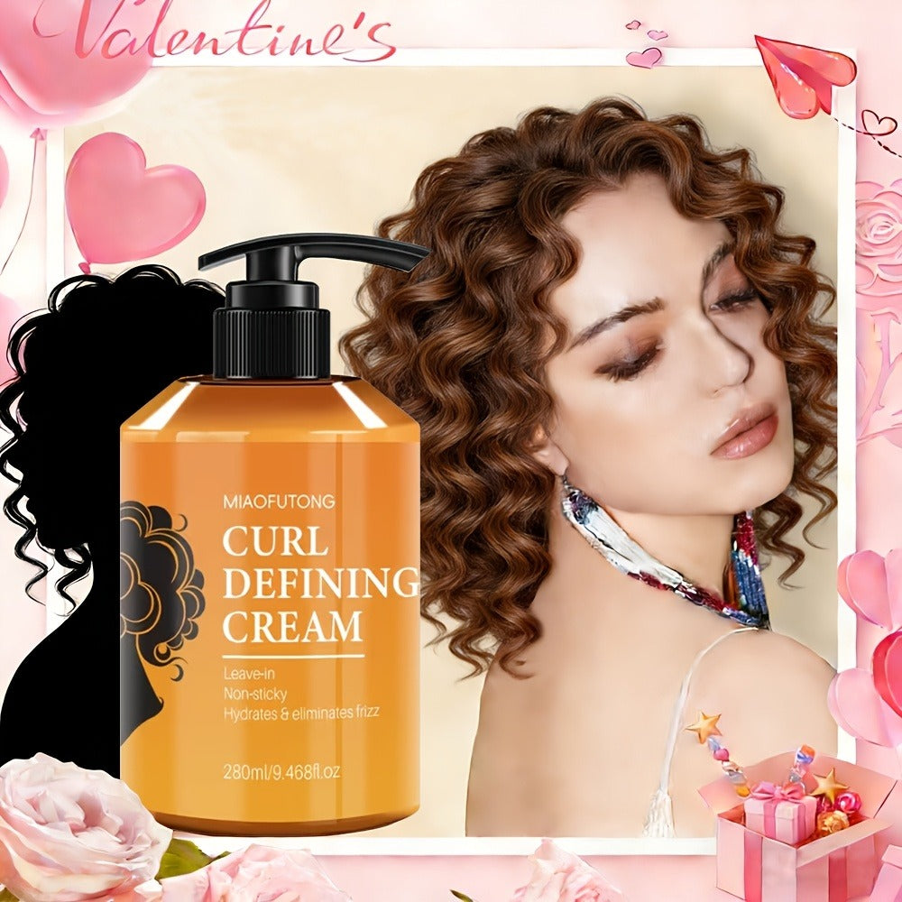 Curl Defining Cream – Argan Oil Hydrating Styling Conditioner for All Hair Types, Frizz Control, Moisture Lock, Enhances Shine & Boosts Volume, 280ml / 9.47oz