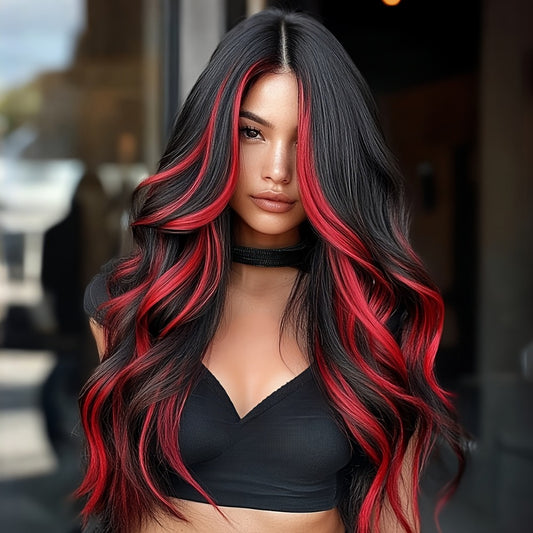 24 Inches, Red Dyed, A-shaped Bangs, High-temperature, Rose Inner Net, Suitable for Daily Wear, Event Wear, Ladies' Wig