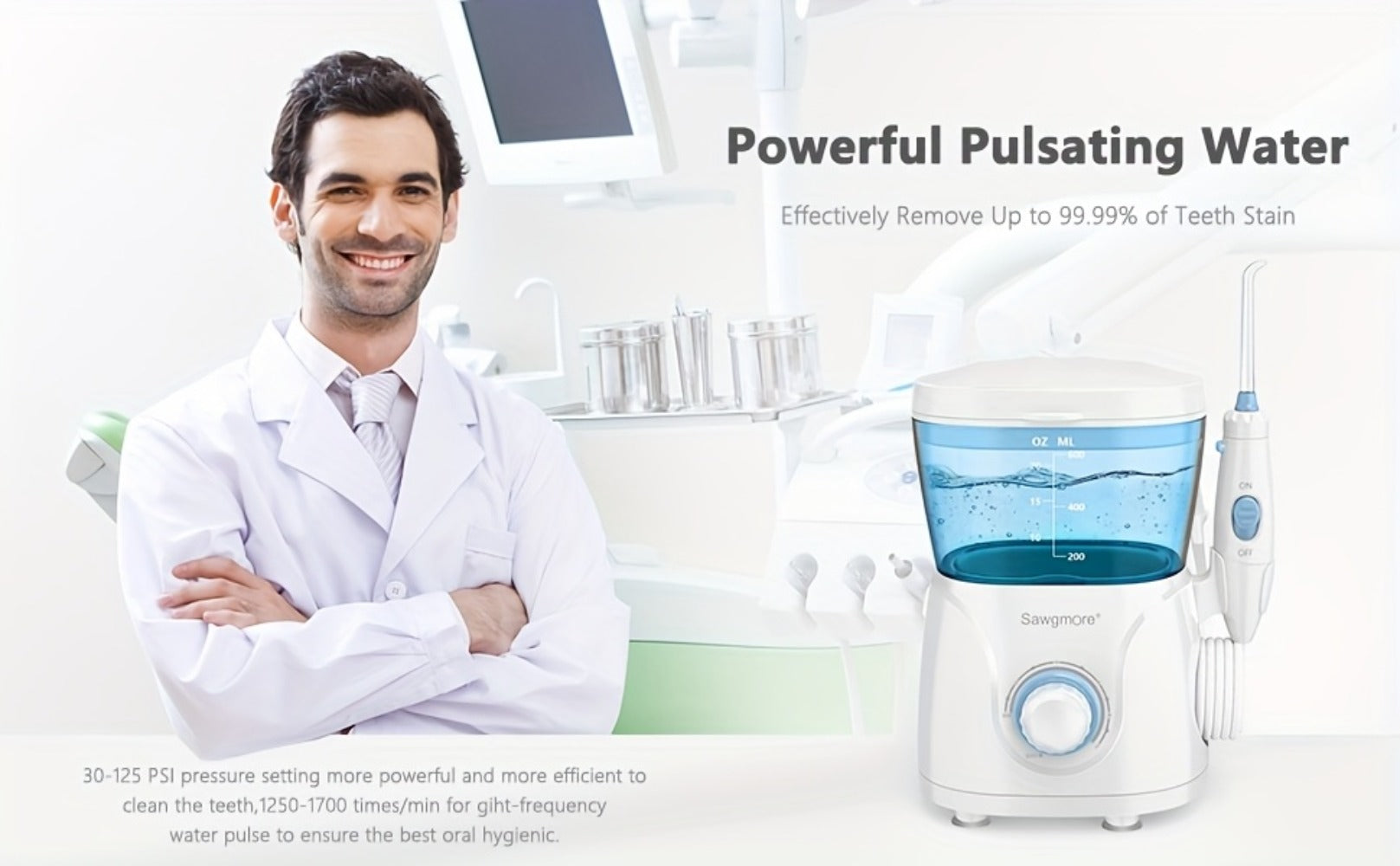FC166 Water Flosser for Teeth/Braces, 20.29oz Large Capacity, 10 Adjustable Pressure Levels, 8 Family Nozzles, Professional Oral Irrigator for Teeth Cleaning, Electric Household Desktop Water Flosser and Electric Toothbrush, Birthday Gift