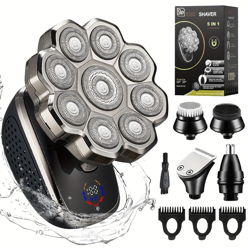 9D Upgraded Version, Men's Electric Shaver, IPX5 Waterproof Wet And Dry Double Shaving, LED Screen Display+USB-C Fast Charging, 9/7 Rotary Cutter for Bald Head, Nose Hair Trimming+Cleansing Massage Set