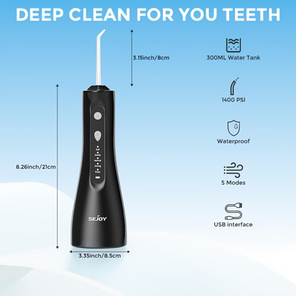 Water Flosser Portable Oral Irrigator - USB Rechargeable Dental Tooth Cleaner with 10.14oz Reservoir - Cordless Water Flosser for Home & Travel Use