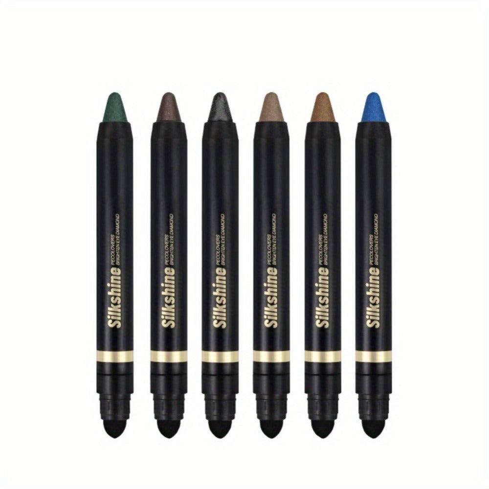 Eyeshadow Stick Set 6pcs Dual-Tipped with Brush Shimmer Glitter Eye Contouring Highlighting Pencil Multicolor Easy Apply Eye Makeup Kit