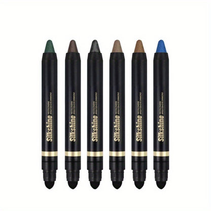 Eyeshadow Stick Set 6pcs Dual-Tipped with Brush Shimmer Glitter Eye Contouring Highlighting Pencil Multicolor Easy Apply Eye Makeup Kit