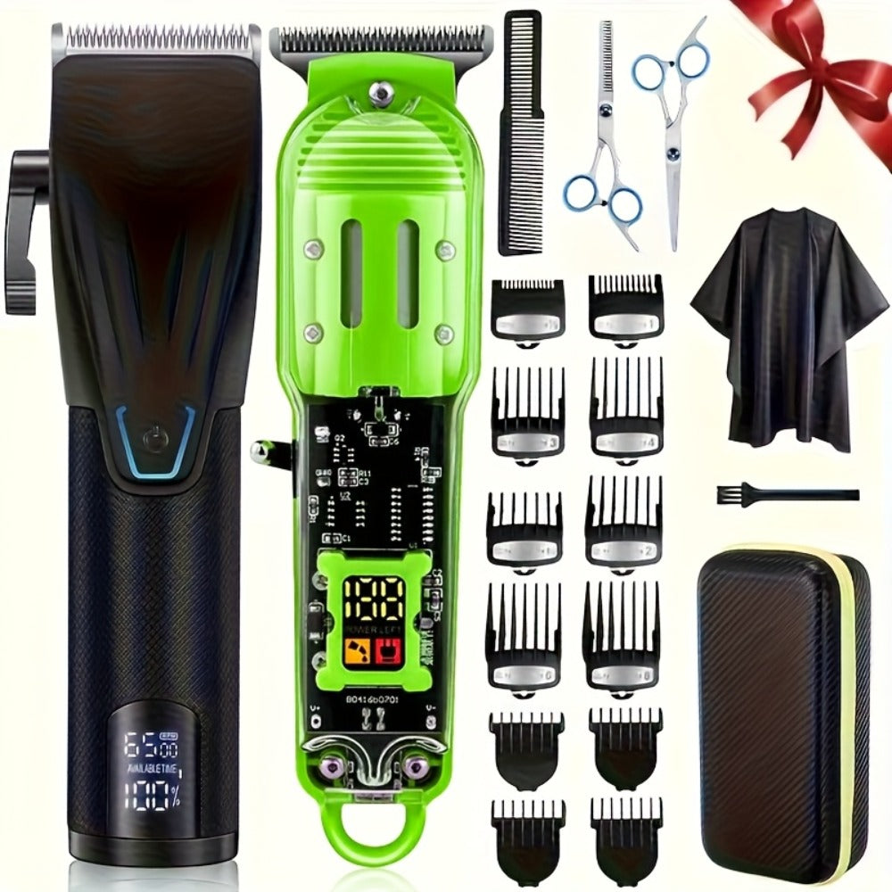 Men' Cordless Hair Clipper & Beard Trimmer with LED Display - USB-C Charging, 4 Attachments Combs (Long Hair Trimmer, Barber-Grade Clipper) - Cordless Shaver Suitable for Home & Travel - Perfect Gift for Men