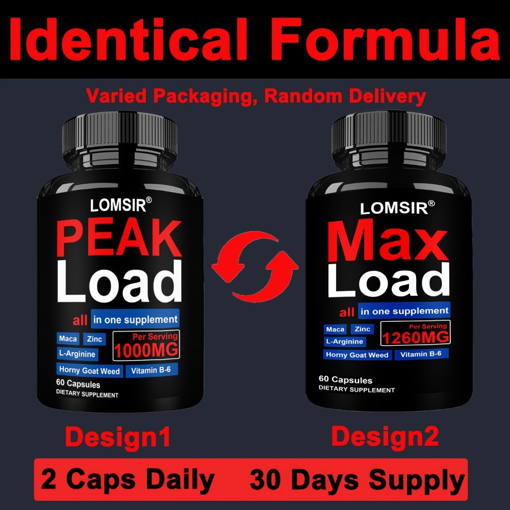 LOMSIR PEAK Load Capsules - 7-in-1 Botanical & Nutrient Complex with L-Arginine, Zinc & Vitamin B6, 1000mg Per Serving, 60 Capsules