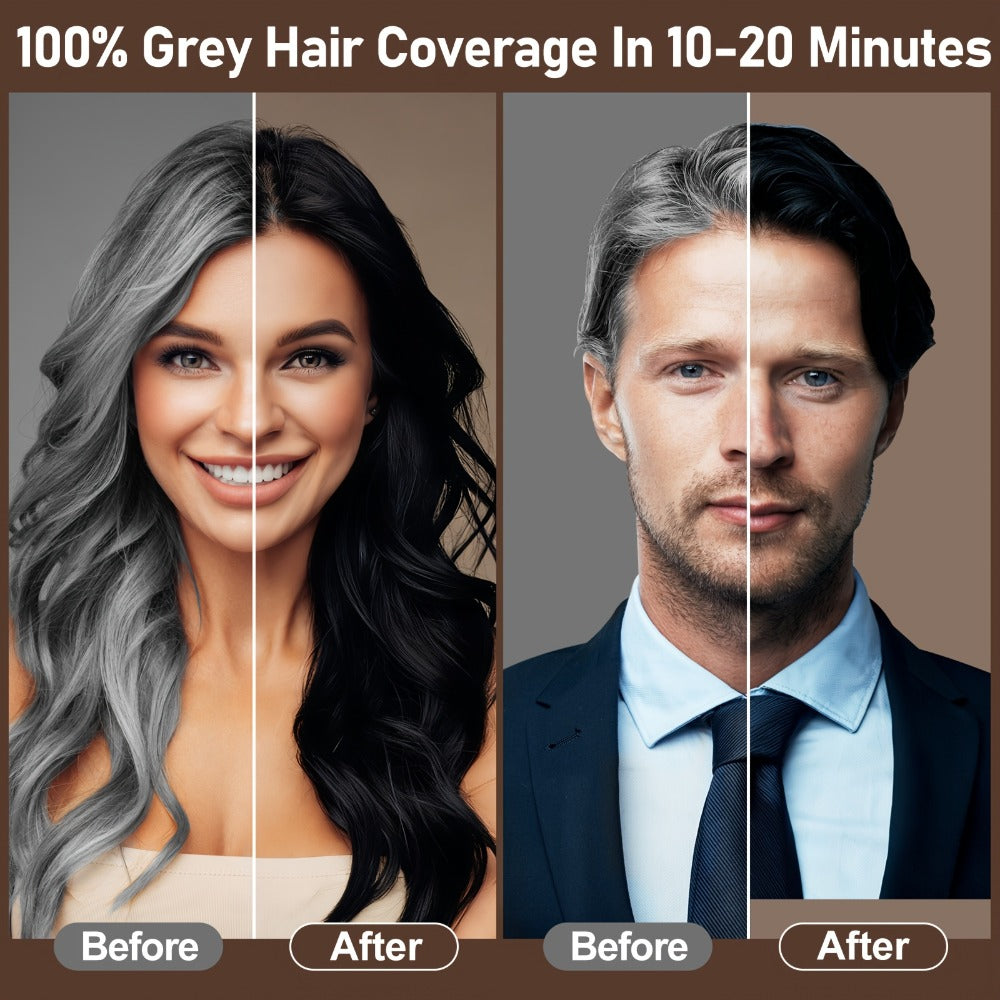 Hair Dye Shampoo 3-in-1 — RILSIC Instant Gray Coverage, Plant Squalene Natural Formula, 100% Grey Hair Color for Women & Men, 16.91oz