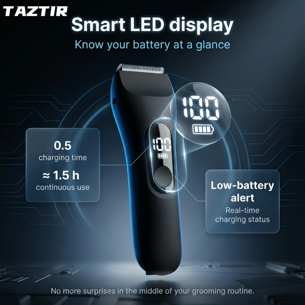 [5-in-1] TAZTIR Men's Beard Trimmer and Full Body Grooming Kit, IP67 Waterproof Electric Razor, Suitable for Facial Beard, Chest Hair, and Private Areas, USB Rechargeable Hair Clipper, LED Display, Skin-Friendly Ceramic Blades Gift Box Set