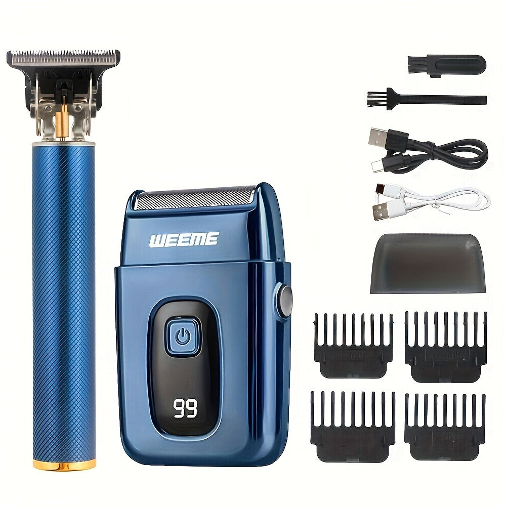 WEEME Men's Grooming&Shaving Kit 1/2/3pcs Set, Golden Balck Hair Clippers with LCD Display, USB Rechargeable, 8 Guide Combs, Trimmer And Shaver, with Cleaning Brushes And Comb, Gift for Men