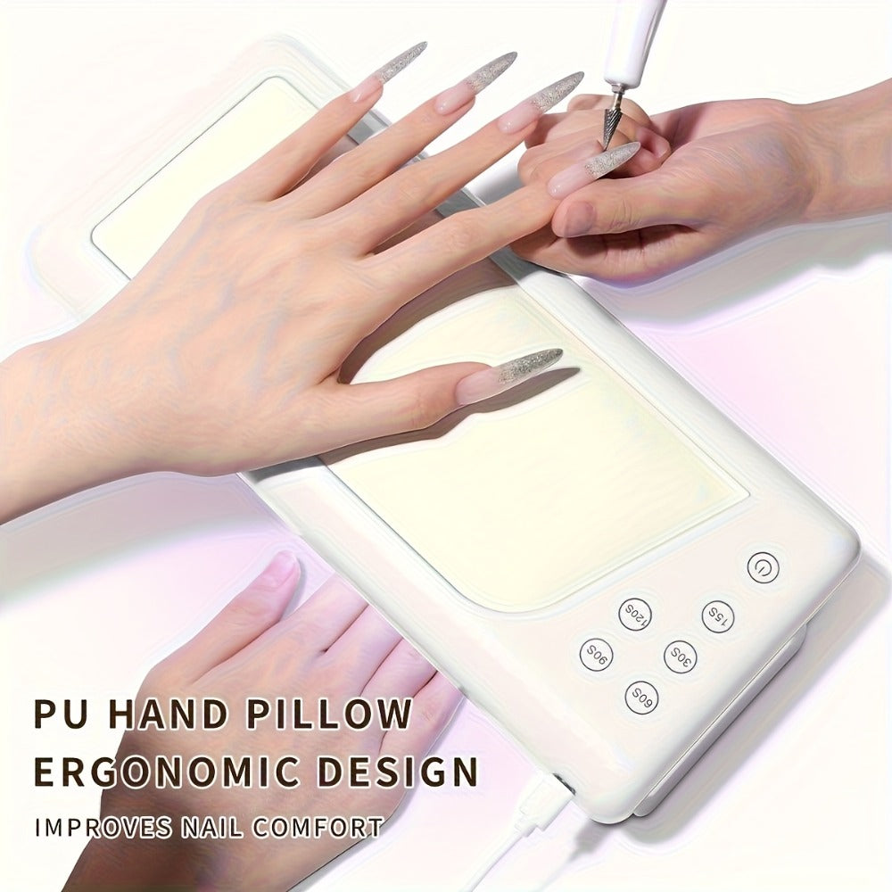 1pc Square LED Hand Pillow Nail Lamp Glue Dryer, Fast Nail Dryer Nail Polish Lamp with for Finger Nails, Toe Nails Salon (White)