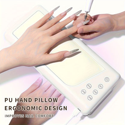 Square LED Nail Lamp with Hand Pillow Wrist Rest – Fast Gel Polish Curing Light for Fingernails & Toenails | Professional Nail Dryer for Home & Salon Use, White