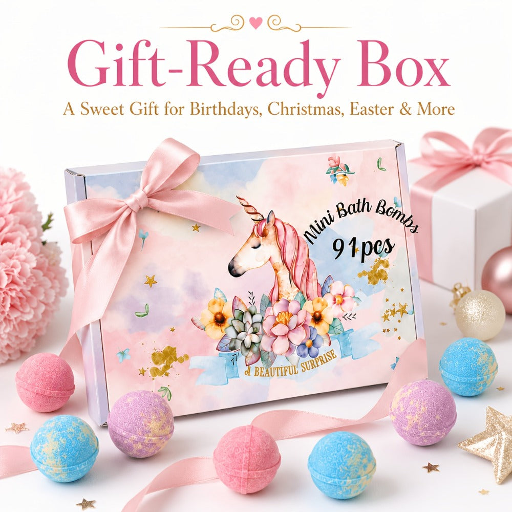 Mini Bath Bombs Gift Set 91 Pack - Colorful Fragrant Bath Fizzies 15g Each, 3 Scents Assorted | Bulk Holiday Gift for Birthdays, Christmas, Easter, Halloween & Valentine's Day