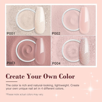 Dip Powder Nail Kit for Beginners 4 Nude Shimmer Colors with Base Coat Top Coat Activator Complete Nail System Home Salon DIY Nail Designs