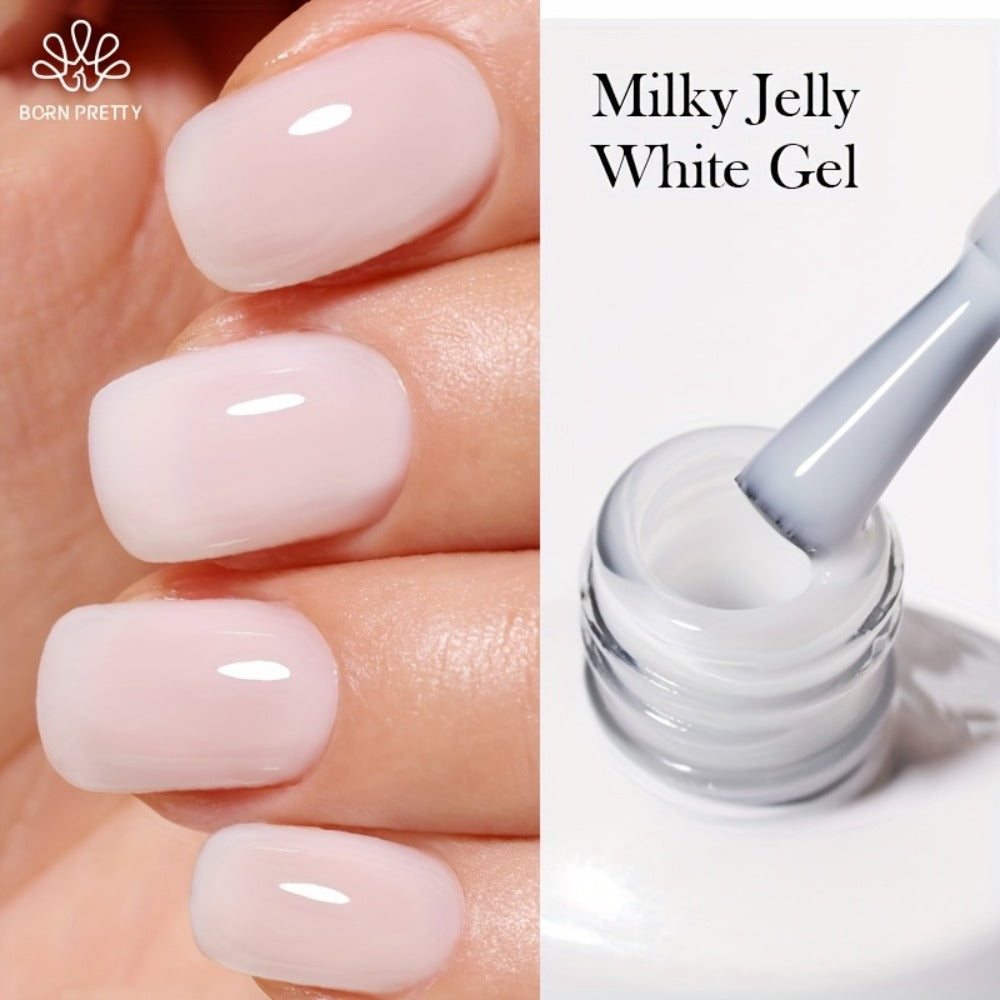 BORN PRETTY Milky White Jelly Nude Gel Nail Polish 0.34oz White Translucent Soak Off Gel Vernis Semi Permanent Need Light