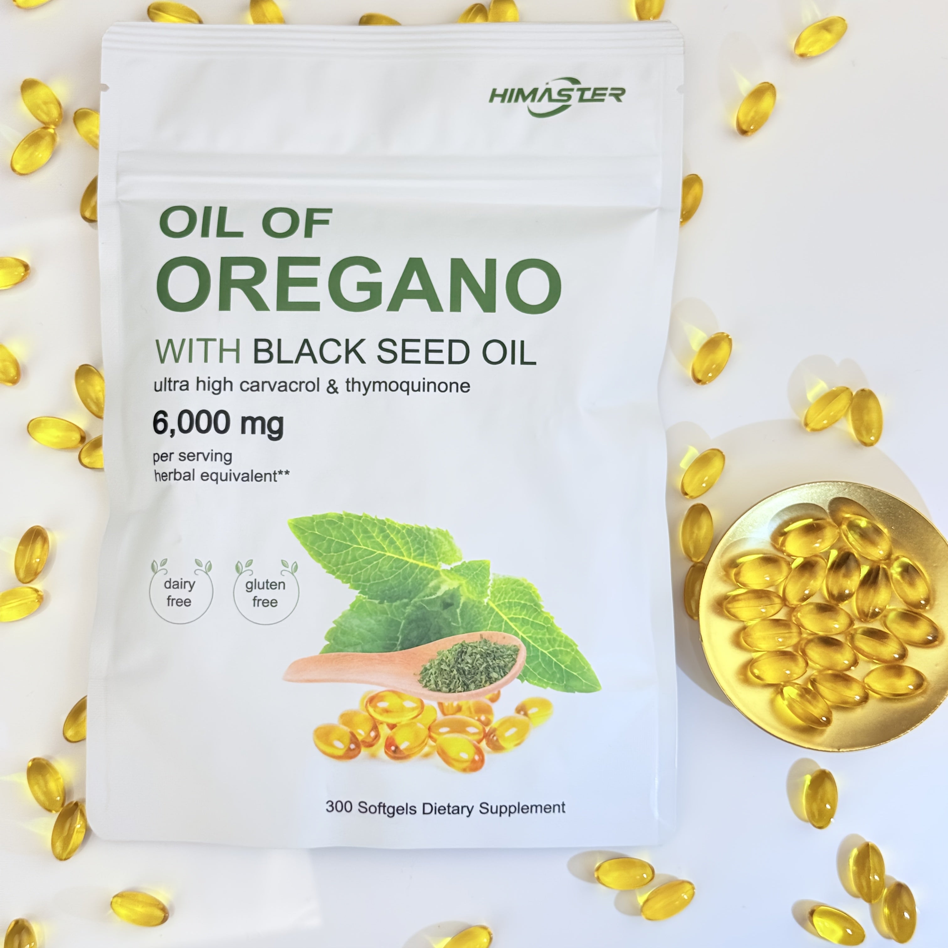 Oil Of Oregano Softgels Per Serving, 300 Count, 2in 1 Formulated with Black Seed Oil Plant Based, with Ultra-High Carvacrol & Thymoqione Content, for Fitness, Maximally Absorbed with Ideal Pairing Per Servingherbal Equivalent, Preferred Gift
