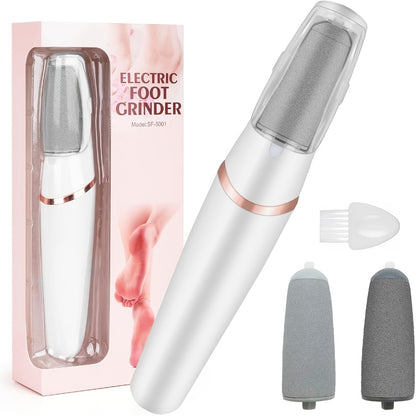 Electric Foot File Callus Remover with 2 Grinding Heads 2 Speed Settings IPX4 Waterproof Auto Light Pedicure Tool for Dead Skin Removal Pink White