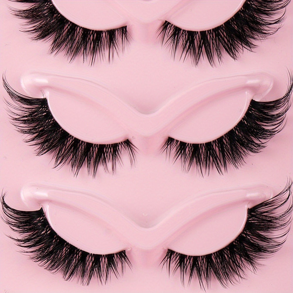 3Boxes(15pairs) Cat Eye Eyelashes 3D Natural False Lashes Fluffy Soft Cross Clear Band Lashes Manga Lashes Wispy Eyelash Makeup