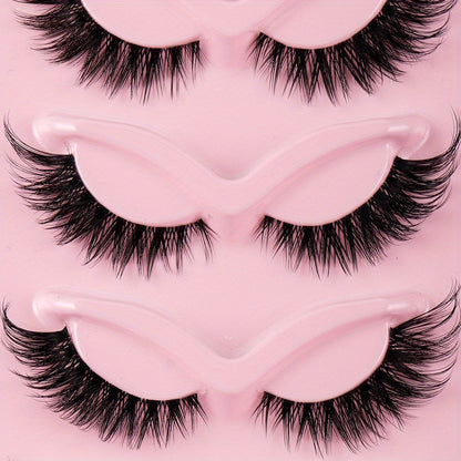 Cat Eye Eyelashes 3D Natural False Lashes 15 Pairs Fluffy Soft Wispy Cross Clear Band D Curl 10-12mm Manga Style Reusable Lash Multipack for Makeup