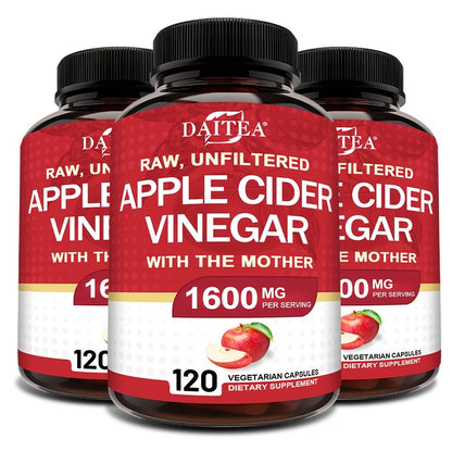 Apple Cider Vinegar Capsules 1600mg – Supports Digestion, Weight Management & Energy for Men and Women | 120 Capsules Vitamin & Mineral Blend (Optional 1/2/3 Bottles)