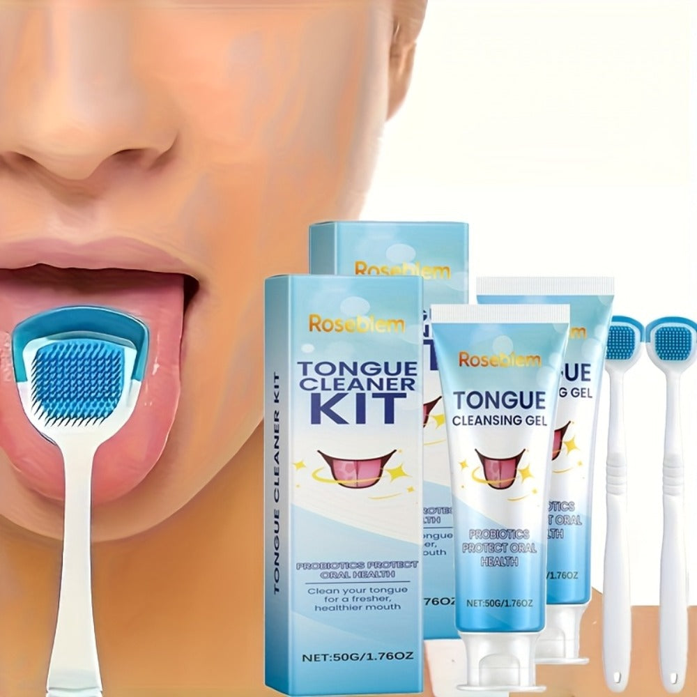 Tongue Cleaner Kit Probiotic Cleansing Gel Tongue Brush Set Bad Breath Eliminator Fresh Mouth Daily Oral Hygiene Care Gentle Non-Irritating for Sensitive Mouths Adults Gift