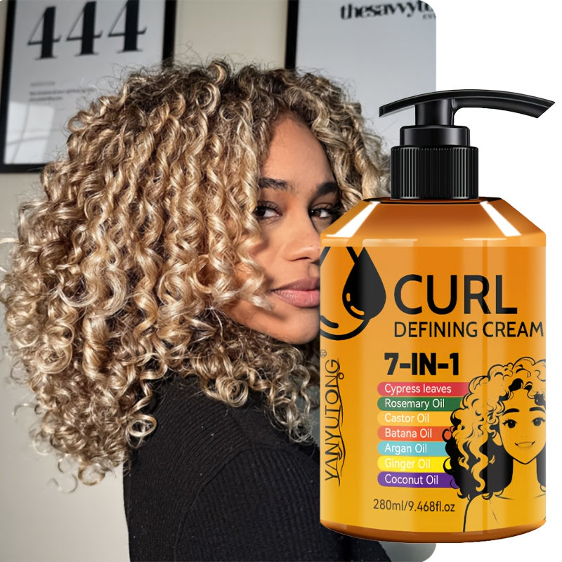 7-in-1 Adult Curly Hair Styling Cream, A Moisturizing Styling Cream, Long-lasting Firmness And Elasticity, Suitable for Wavy And Curly Hair Texture, Anti Frizz Care | Fashionable Bottle Design | Non Stick Formula