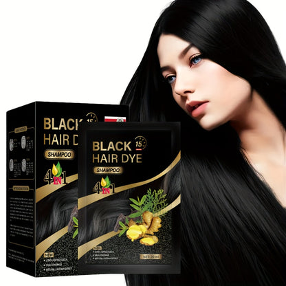 Hair Dye Shampoo 3-in-1 Portable Sachets Box of 10 Packs - Natural Hair Color, Deep Cleansing, Grey Coverage, Travel-Friendly Individual Packaging for Men & Women, Black Dark Brown Chestnut Coffee