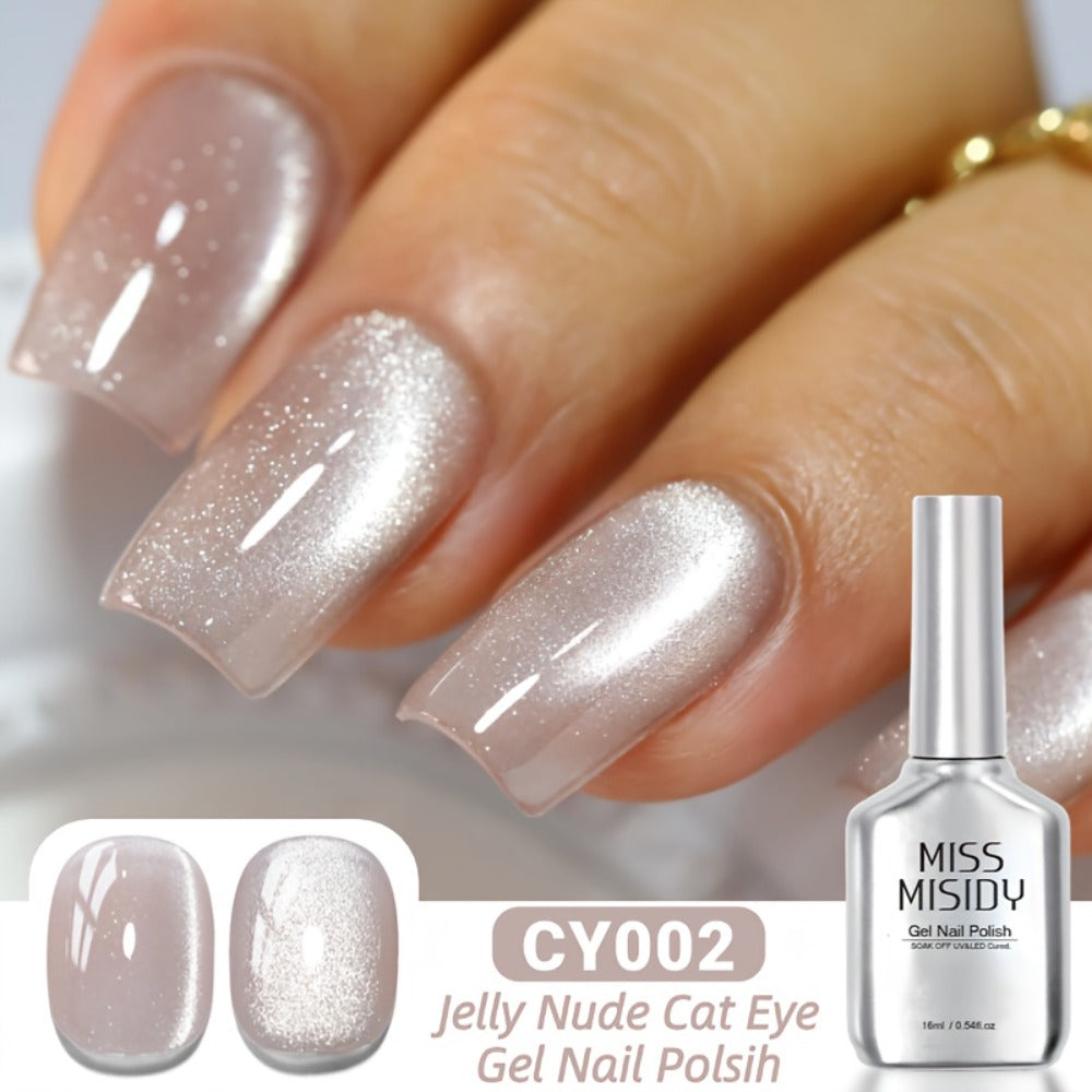 MISS MISIDY 0.54oz Ice Clear Nude Cat Eye Gel Nail Polish - Long-Lasting Nail Polish, No Residue, Quick-Dry Glossy Finish, Fragrance-Free Formula for Salon & Home Manicure/Pedicure - Professional & Everyday Nail Art Designs, Nail Polish Gel, Pedicure Prod