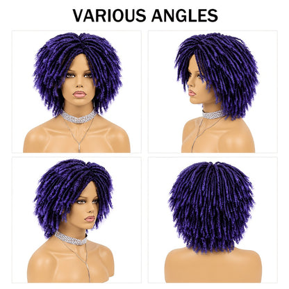 Faux Locs Wig with Headband Goddess Dreadlock Braided Wig Curly Ends Synthetic Heat Resistant Rose Net Cap Glueless No Lace Protective Style Black Dark Brown Purple 12 Inch Women