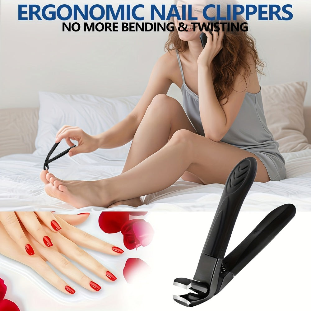 7pcs Heavy-Duty Toenail Clipper Set for Seniors - Angled and Curved Blades, Splash Guard, Long Handle, Includes Nail File, Professional Pedicure Tool Kit, Nail Clippers