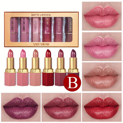 Lip Gloss Set Velvet Finish Moisturizing Lipstick 6pcs - Long-Lasting Hydrating Shiny Lip Balm Vibrant Berry Mixed Shades for All Skin Tones Everyday Makeup