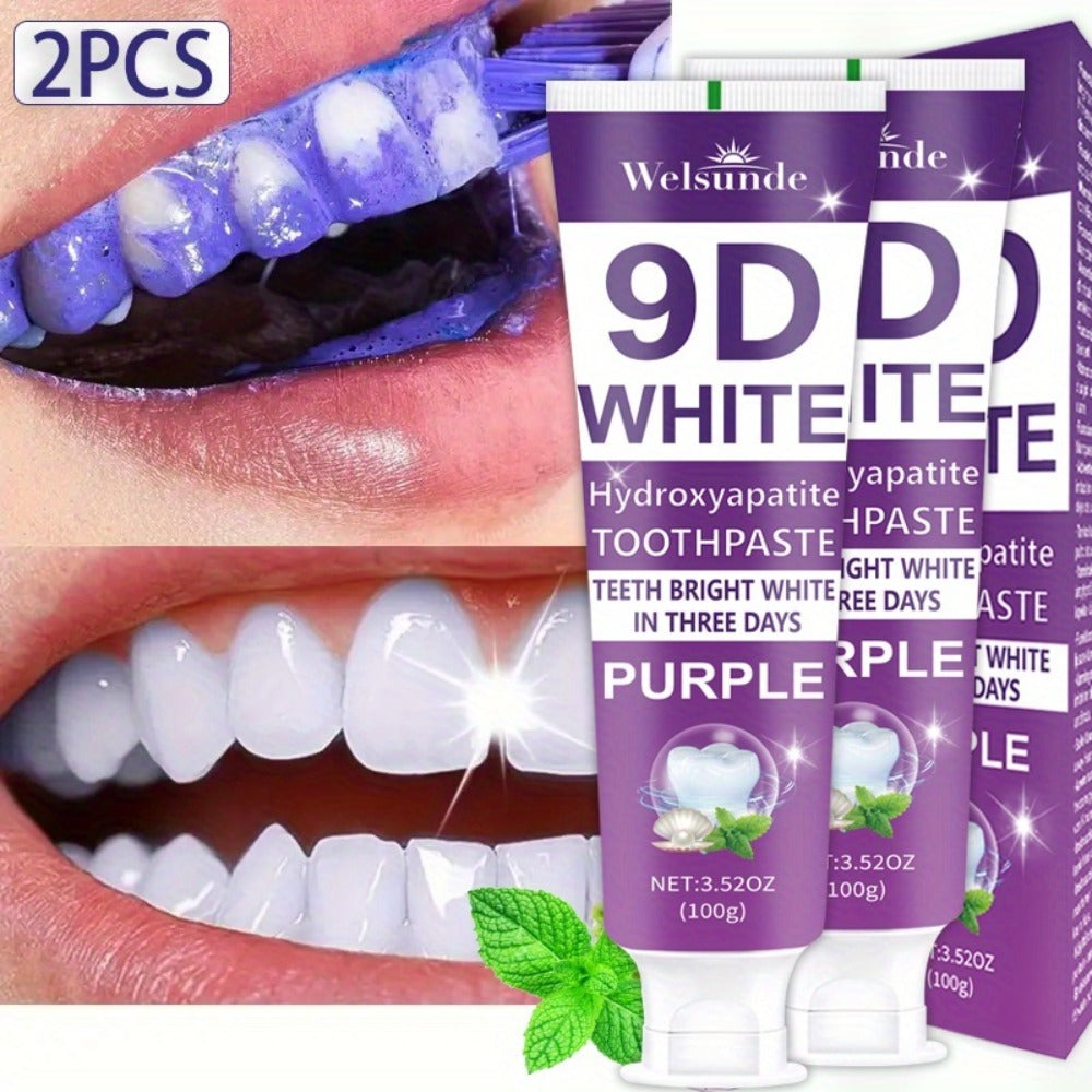 2pcs 9D Purple Hydroxyapatite Toothpaste for Deep Cleaning And Brighter Smile, European Formula with Minty Fresh Breath, Gentle on Gums, Travel-Size, Ideal Oral Hygiene Gift for Women And Men, Suitable for Everyday, Gum Care, Compact Packaging
