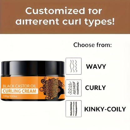 Curl Defining Cream with Castor Oil 2pcs - Hair Styling Curling Cream, Moisturizing Elastin, Repairs Damaged Hair, Rosemary & Coconut Oil Formula, For Wavy Curly Coarse Hair, Holiday Gift Set