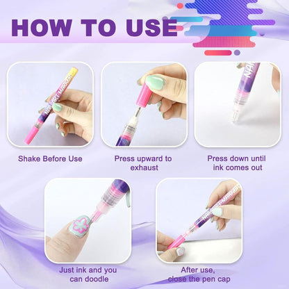 Nail Art Pens Set 12Pcs 0.5mm Fine Tip Round Head Nail Art Brush for DIY Nail Designs Detailed Line Drawing Nail Decoration Tools for Beginners and Professionals