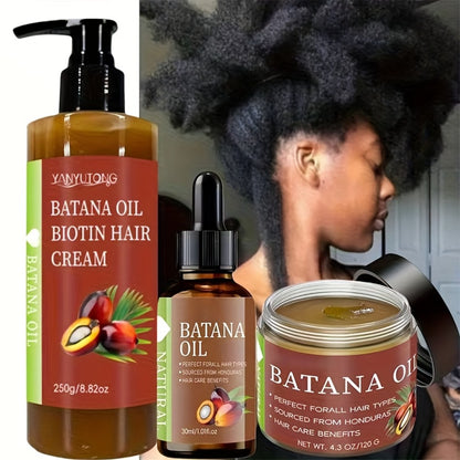 Batana Oil Set 3-Piece from Honduras - Dr. Sebi Cold Pressed Unrefined Batana Oil, Hair Mask & Carrier Oil, Deep Moisture, Prevents Breakage, Dry Hair