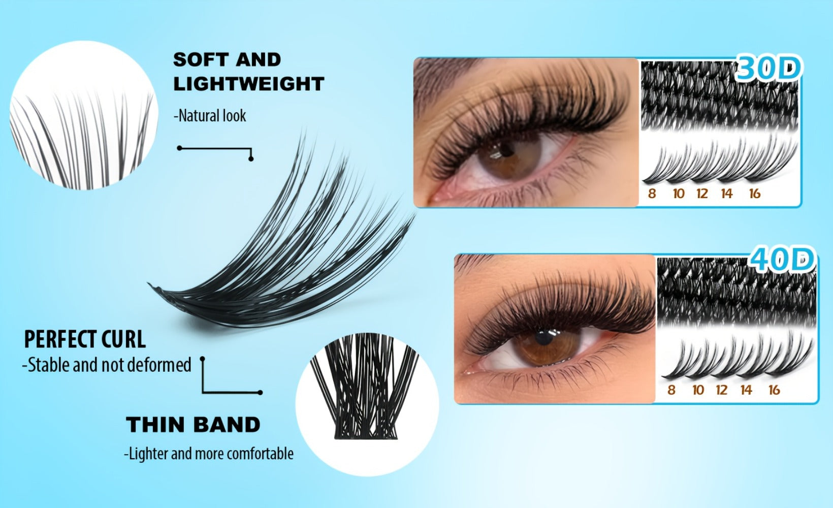 Glue/800pcs Wispy Lash Clusters Set 30D 40D Mixed Length 8-16Mm, Eyelash Extension Kit with 2-In-1 Bond & Seal Glue And Lash Tweezers, Long-Lasting Natural Fluffy Packaging Random Lashes for Everyday Wear, Travel & Events