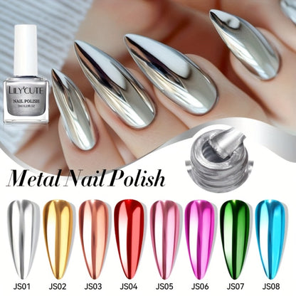 Metallic Nail Polish Set 8pcs - Super Bright Quick-Dry Regular Nail Polish No UV Lamp Needed, French Style Glass Bottle Nail Art Colors for Women