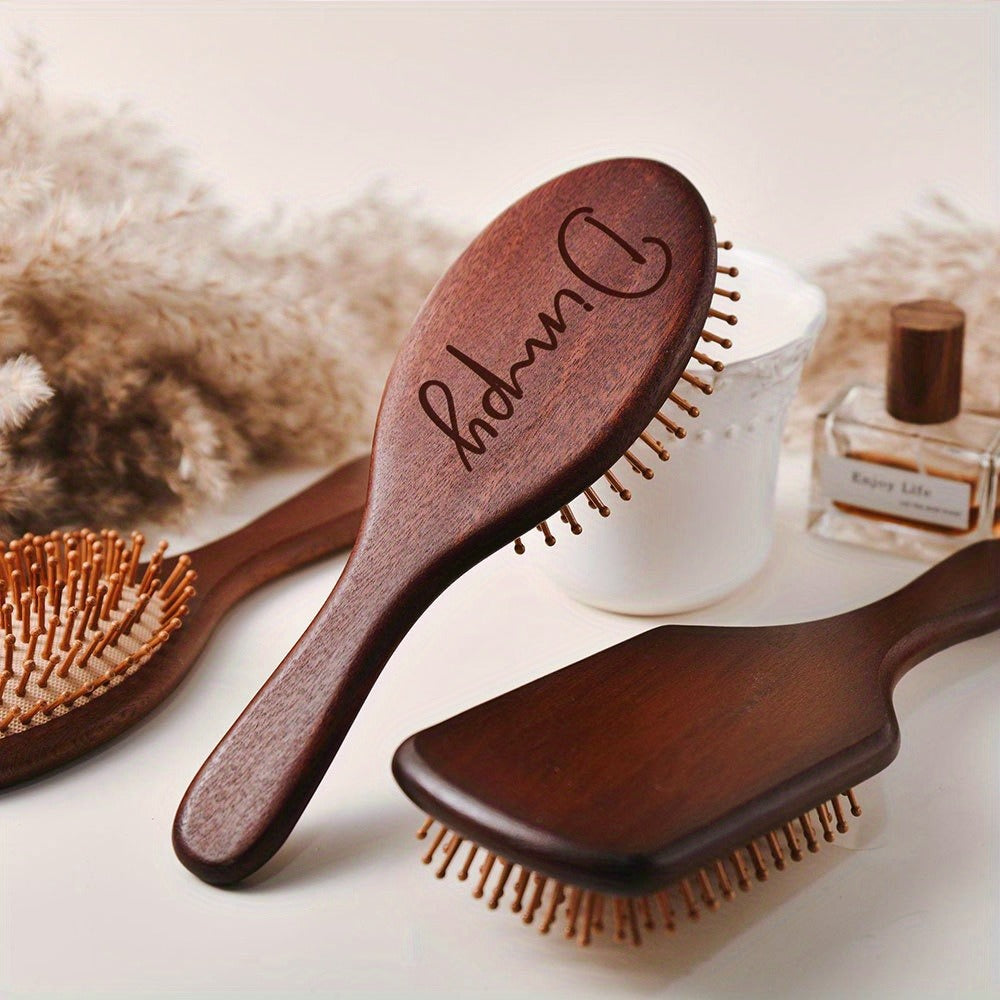 1set Custom Stylish Wooden Hairbrush - Personalized Engraving Curly Styling Brush Unscented Design For Wedding Party Daily Use Thanksgiving Halloween Christmas Gift