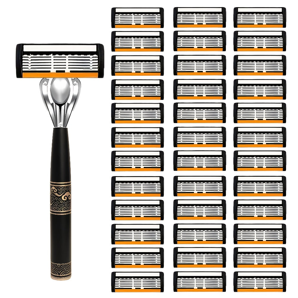 High-End Razor Featuring Six-Layer Blades, a Comfortable Half Handle, And Options for 6, 12, 24, 30, Or 36 Refills, Designed for Men'S Smooth And Accurate Grooming