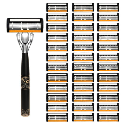 Men's Razor 6-Layer Blade Refill Kit with Handle - Smooth Precise Shaving Cartridge Razor for Men Multiple Refill Options 6 12 24 30 36 Blades High-End Shave