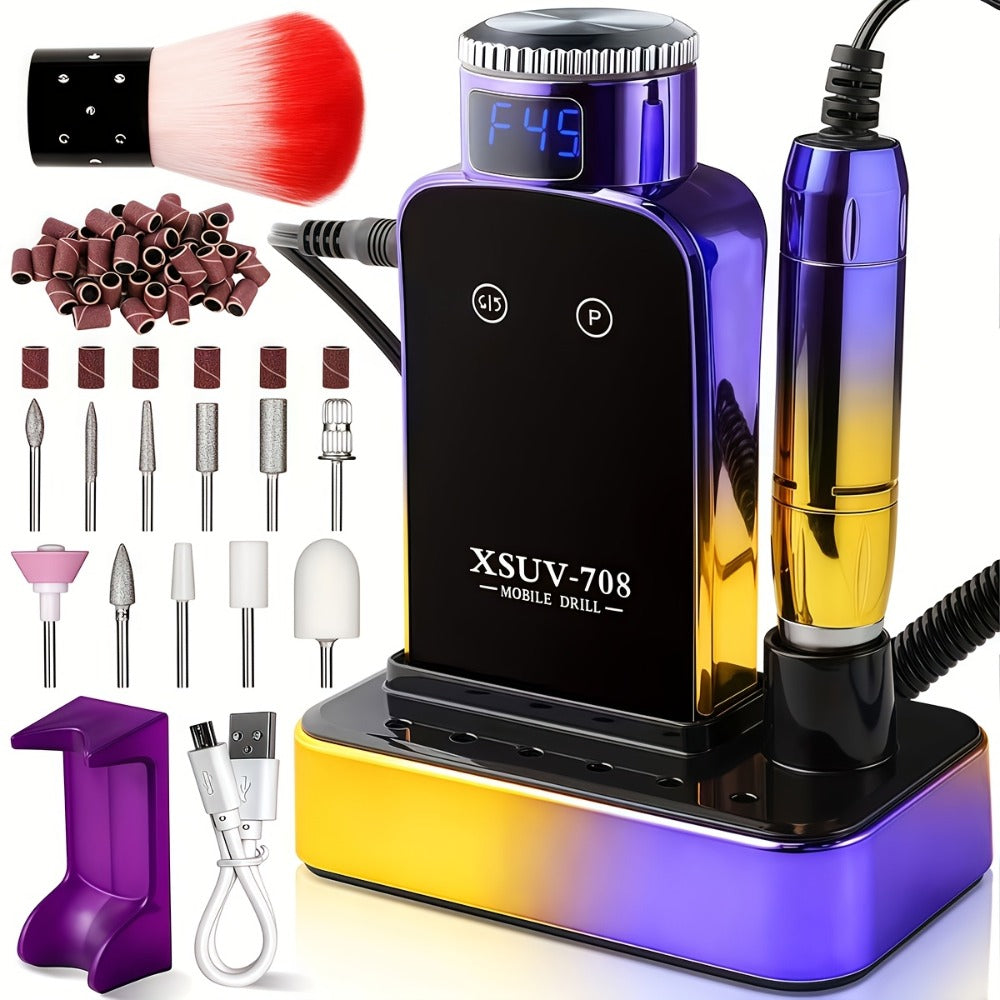 Electric Nail Drill Machine 45000RPM Professional Nail File Cordless Rechargeable Nail Efile for Acrylic Gel Nails Manicure Pedicure Polishing Shape Tools for Salon Home Use Nail Drill