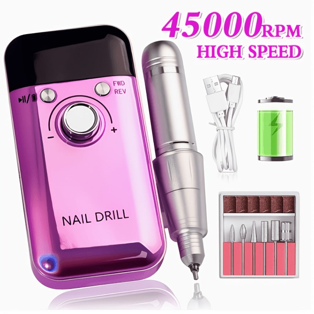 Professional E- for nail Drill 45000 RPM Rechargeable Electric for nail File Kit Portable&Low Noise for nail Drill Manicure Pedicure Tools Polishing Set With for nail Drill Bits Sanding Bands For Nail Salon&Perfect Holiday Gifts For Women