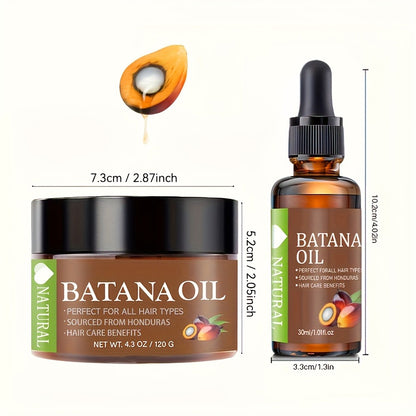 Batana Hair Oil 2-Piece Set - Natural Honduran Batana Oil 4.3oz + Batana Essential Oil 1.01oz, Moisturizing Shine Boost, Repairs Dry Damaged Hair, Scalp Nourishment, Lightweight for All Hair Types