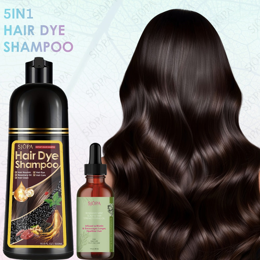 Hair Dye Coloring Shampoo 5-in-1 Upgraded - SJOPA Hibiscus Oil, Squalane & Glycerin, Quick Color & Nourishing, Gentle Skin-Safe, 12 Shades, 16.91oz