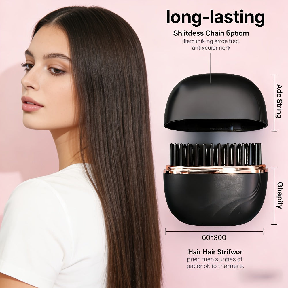 Mini, Compact & Portable Pocket-Sized Straightening Brush, Mini Hot Comb, USB Rechargeable, Mini Flat Iron, Bangs Styling, Lightweight Brush, Compact Design, Durable Construction, Fast, Styling Comb, Perfect for Students Busy Professionals