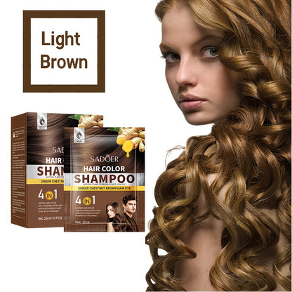 Hair Color Shampoo 3-in-1 Natural Hair Dye Deep Cleansing Moisturizing Gel Formula 10 Packs Portable Individual Packaging for Women Men Black Brown