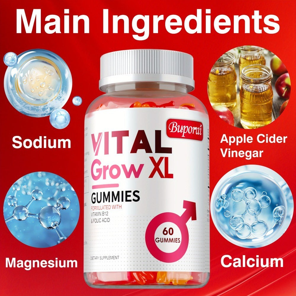 Vital Grow XL Gummies - with Sodium, Calcium, Magnesium - Supports Male Health, Muscle Health, Support - 60pcs