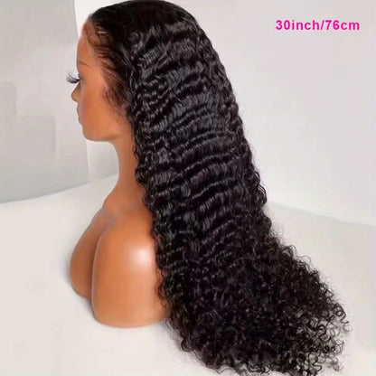 HD Lace Front Wig 13x4 Deep Wave Human Hair 250% Density Glueless Wear and Go Pre-Plucked Pre-Cut Natural Black Long Wig Women 28-34 Inch Beginner Friendly