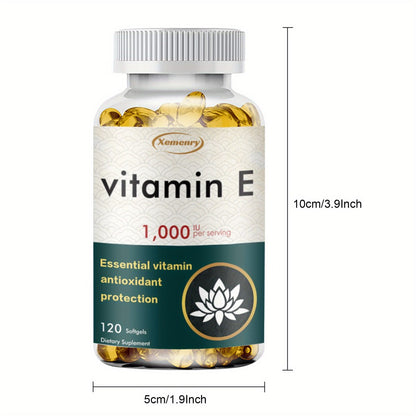 Vitamin E 1000IU Supplement – Antioxidant Support for Immune Health, Hair, Skin, Nails & Eye Health | Gluten-Free Softgels 120 Capsules for Men and Women