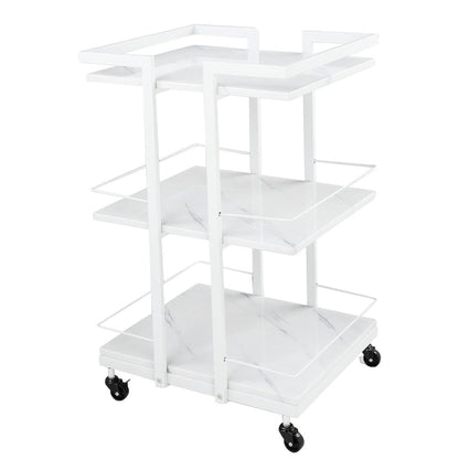 Salon Rolling Trolley Cart 3-Shelf with Lockable Wheels 130lbs per Shelf - Metal Frame Utility Cart for Esthetician, Spa, Tattoo, Massage & Manicure, Golden White Rose Gold Black